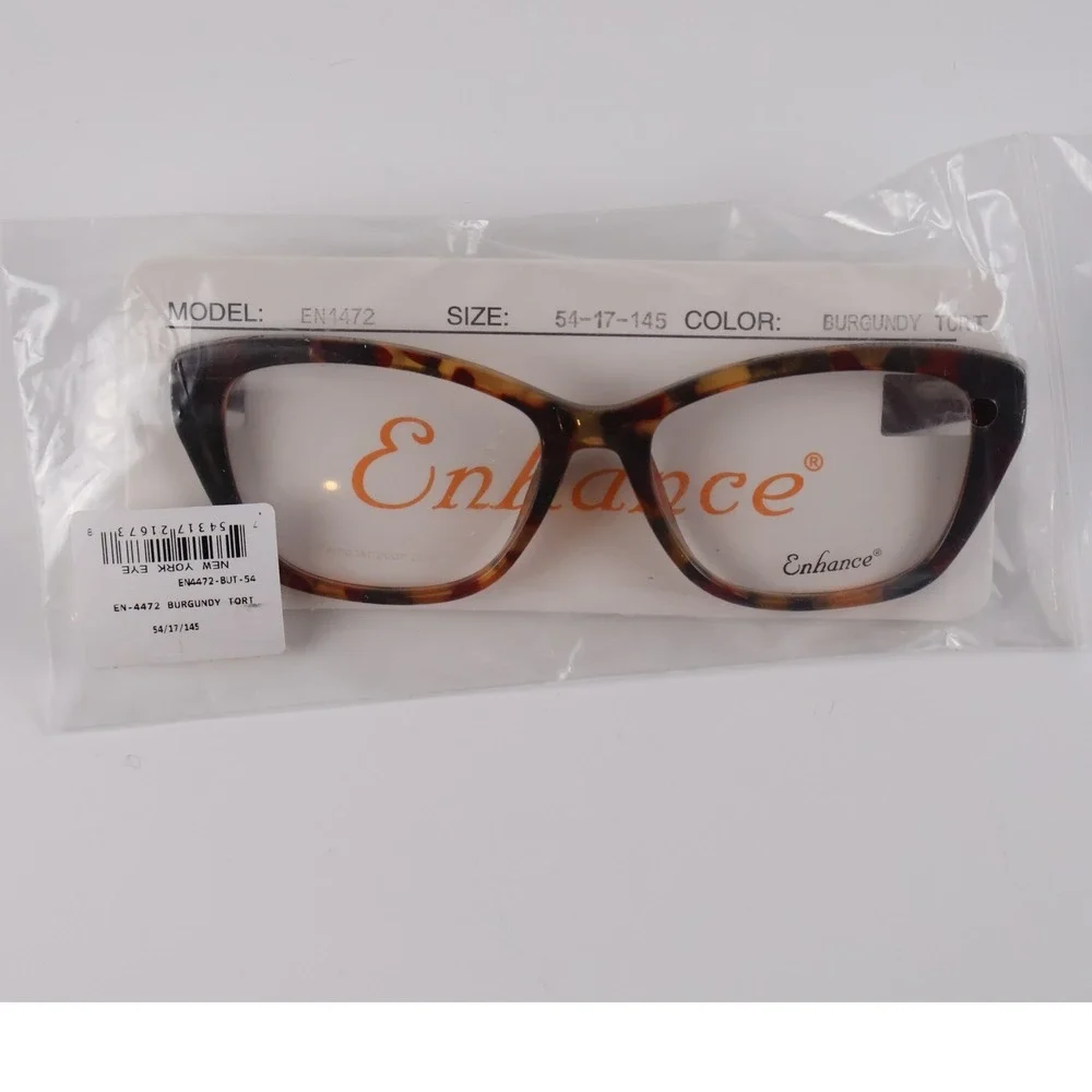 Enhance Womens Eyeglasses EN4472 Burgundy Tortoise Shell Cat Eye 54-17-145 NWT